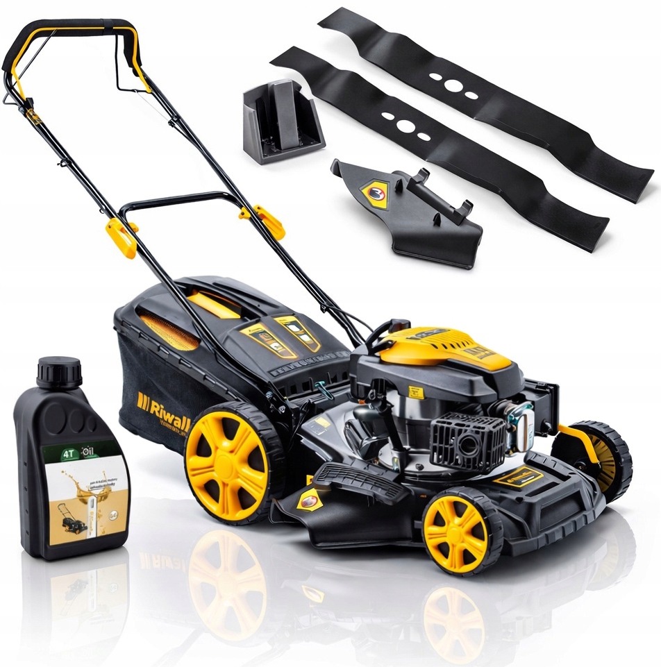 Benzínová kosačka na trávu Riwall 5190 s výkonom 51 cm a výkonom 6 HP, košom s objemom 65 l a výkonným PRO pohonom.